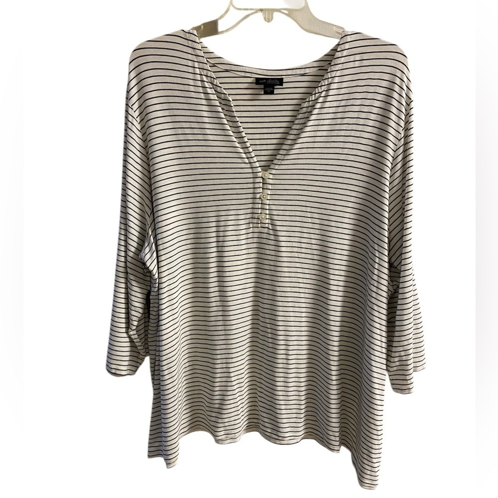 J Jill Wearever Collection White Striped Tunic Top 2X